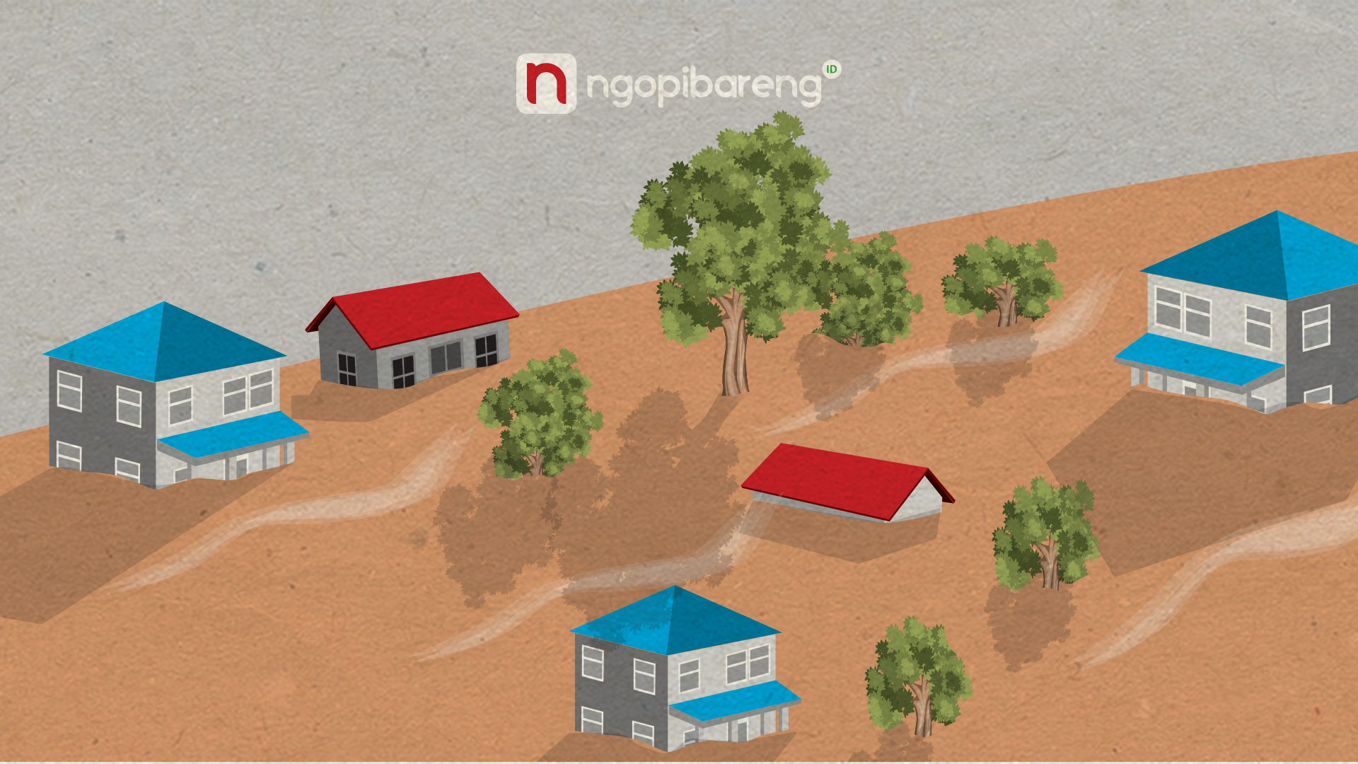 Ilustrasi bencana hidrometeorologi. (Grafis: Fa Vidhi/Ngopibareng.id)