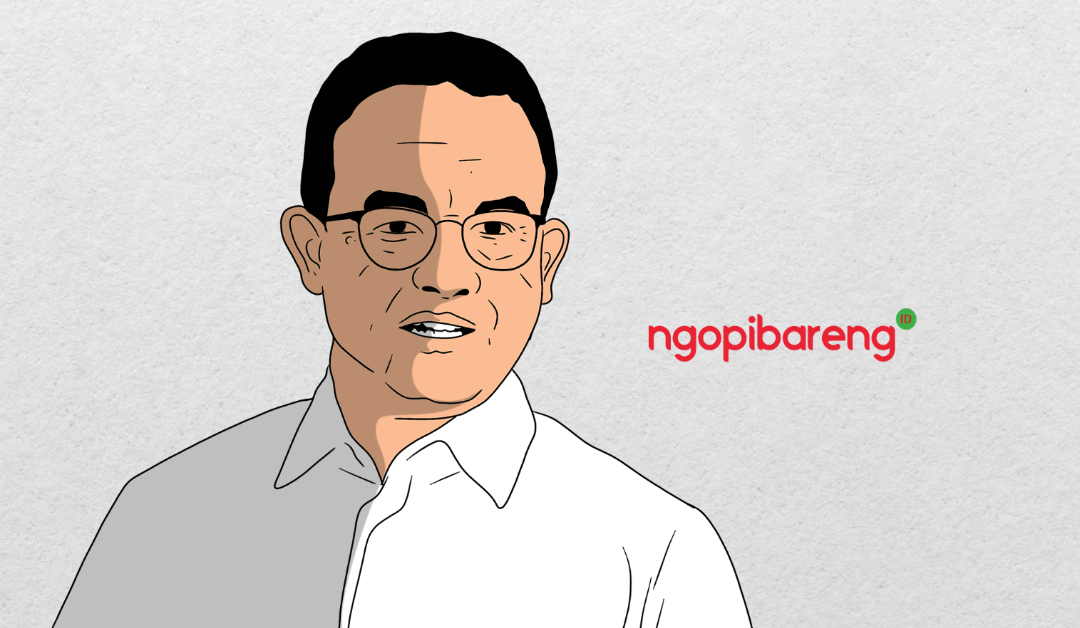 Anies Baswedan, bakal calon presiden (bacapres) pilihan Partai NasDem koalisi bersama PKB, pimpinan Muhaimin Iskandar, untuk Pilpres 2024. (Ilustrasi: Ngopibareng.id)