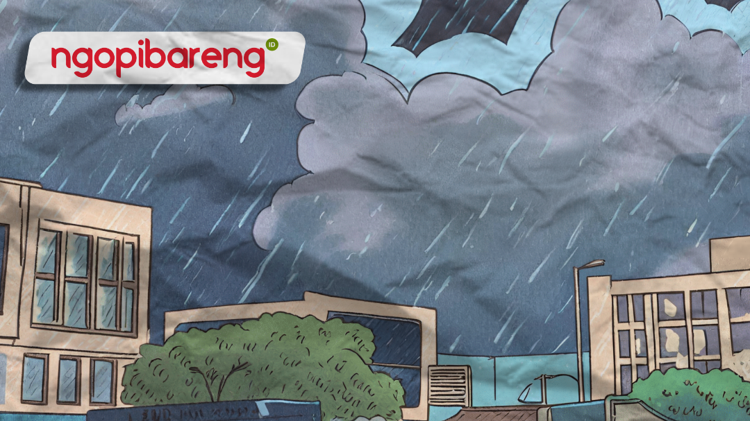 Prakiraan cuaca untuk wilayah Surabaya, Sidoarjo, dan Gresik cerah berawan hingga hujan, Selasa 16 Januari 2024. (Ilustrasi: Chandra Tri Antomo/Ngopibareng.id)