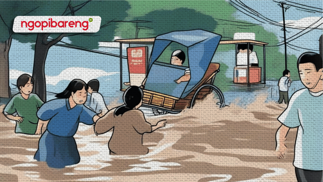 Banjir yang melanda sejumlah desa di tiga kecamatan di Probolinggo, pada Sabtu 9 Maret 2024, mengakibatkan satu korban jiwa. (Ilustrasi: Ngopibareng.id)