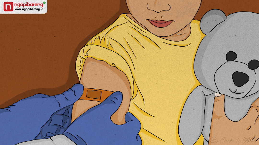Kewaspadaan orang tua kepada anak terkait Flu Singapura. (Ilustrasi: Chandra Tri Antomo/Ngopibareng.id)