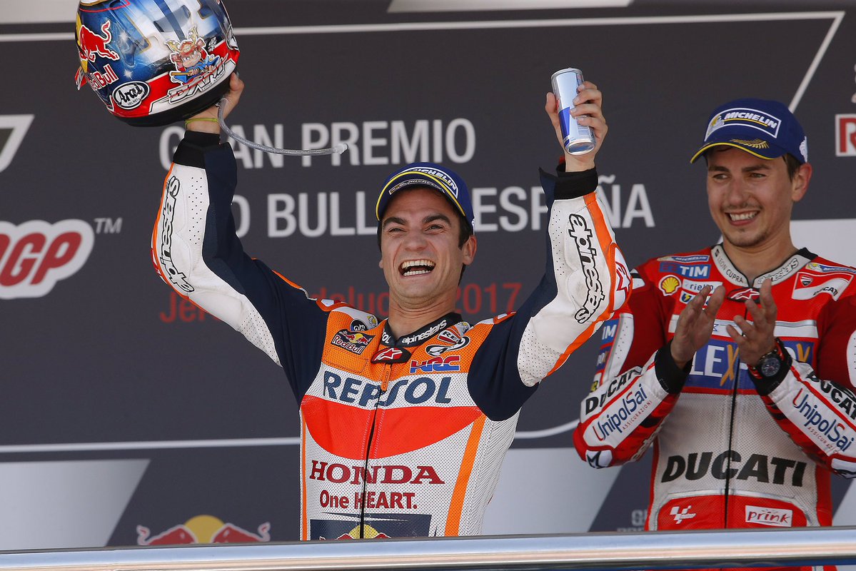 Dani Pedrosa saat sukses naik podium di GP Jerez Spanyol (7/5). (foto: dok. Pedrosa)