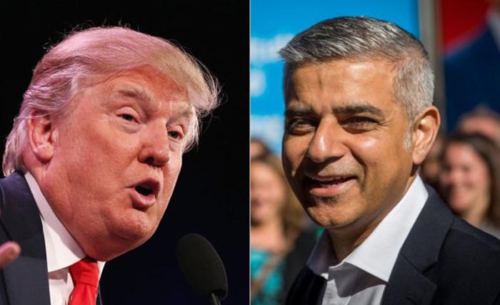 Presiden AS Donald Trump (kiri) dan Walikota London Sadiq Khan. 