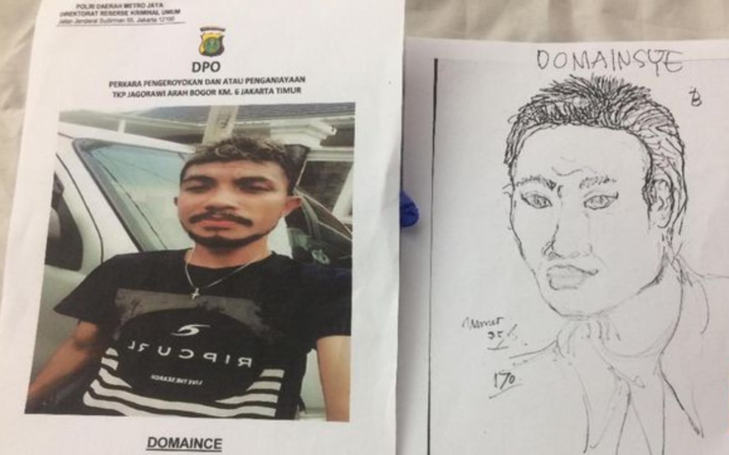 Foto dan sketsa wajah pembacok Hermansyah. (Foto: Dok. Polda Metro)
