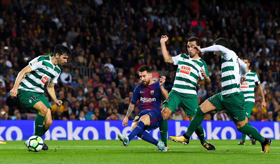 Lionel Messi makin garang setelah mencetak empat gol saat Bercelona melumat Eibar 6-1 di pekan  kelima Liga Spanyol, dini hari tadi. foto;gettyimage