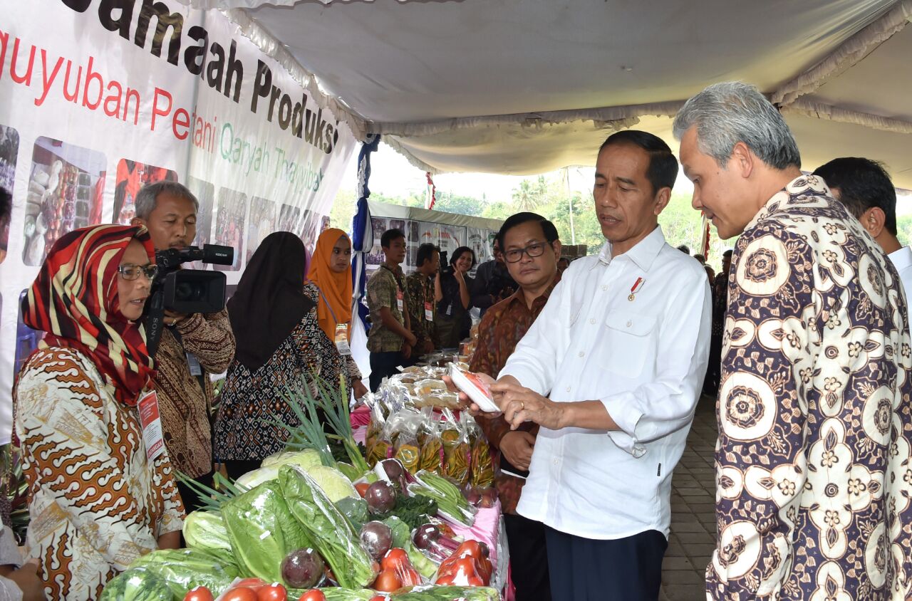 Presiden Joko Widodo didampingi Gubernur Jawa Tengah Ganjar Pranowo hari ini, Senin, 25 September 2017, mengunjungi dan bersilaturahmi dengan para petani yang tergabung dalam Serikat Paguyuban Petani Qaryah Thayyibah (SPPQT). (Foto: Biro Pers/Setpres)  