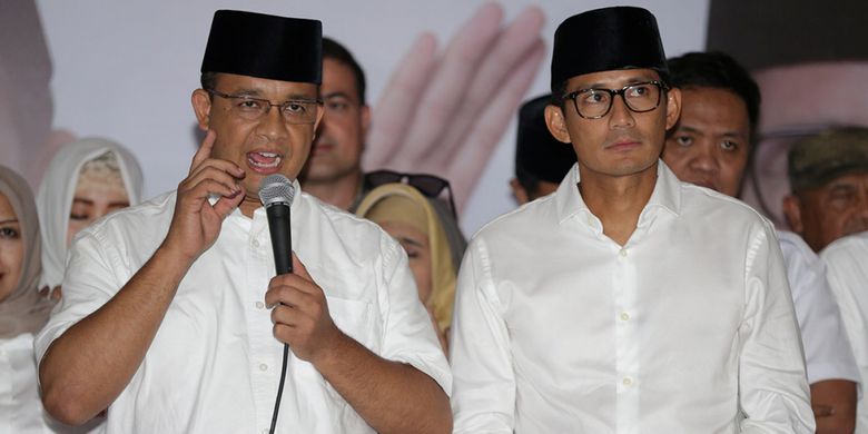 Gubernur dan Wakil Gubernur DKI Jakarta terpilih, Anies Baswedan - Sandiaga Uno. (Foto:kompas)