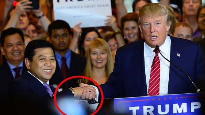 Jam tangan mewah Novanto saat datang di kampanye untuk Trump.