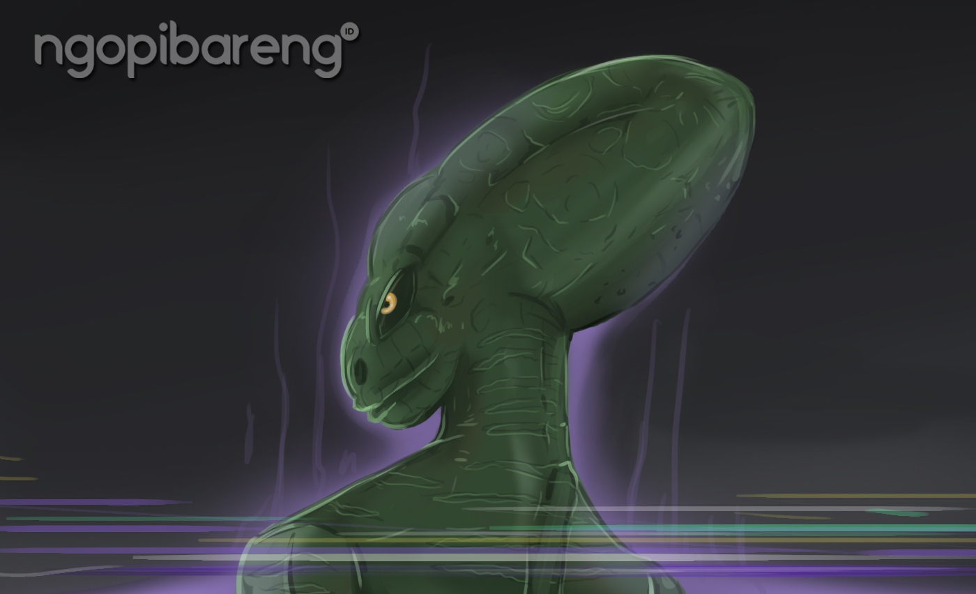 Illustrasi makhluk luar angkasa 'alien'. (illustrasi : faizalachh/ngopibareng.id)