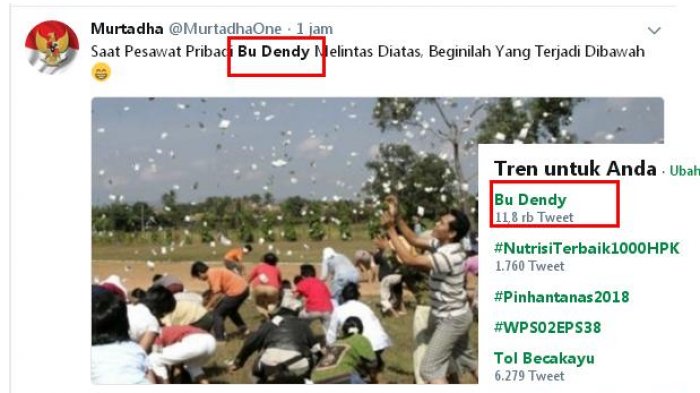 Nama Bu Dendy yang menjadi trending topic no 1 di twitter.