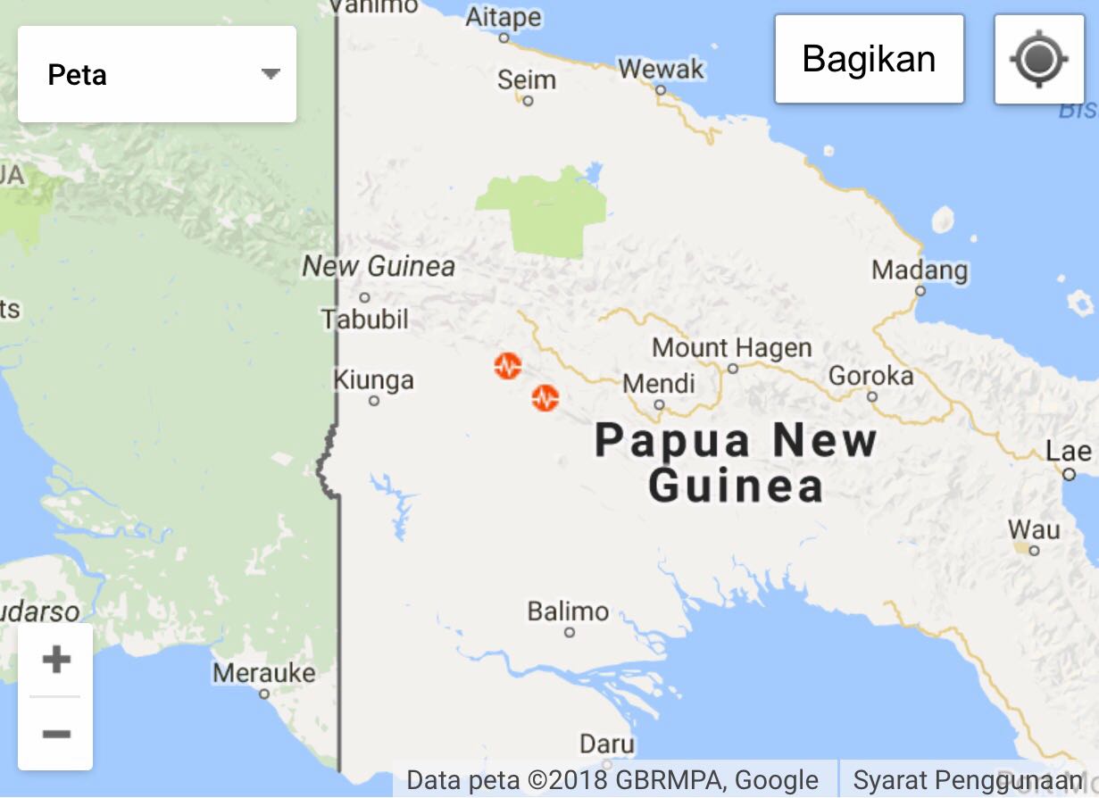 Posisi gempa di Papua New Guinea.