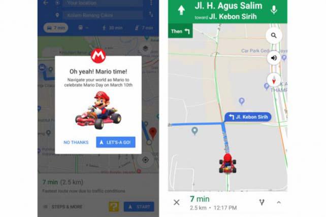 Karakter  Mario sebagai penunjuk jalan di Google Maps. (Foto: Antara)