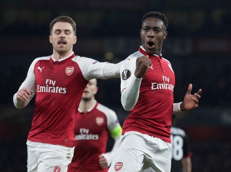 Pemain Arsenal usai lolos ke babak perempat final Liga Europa.