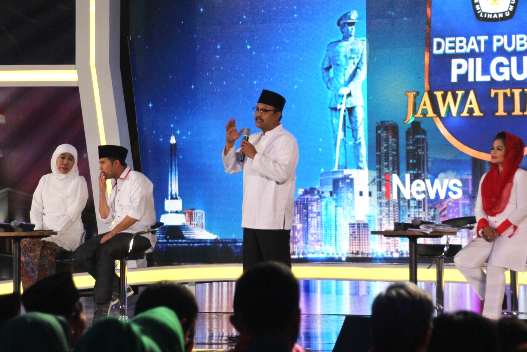 Gus Ipul beberkan program kembangkan Madrasah Diniyah, di debat publik Pilgub Jatim, Selasa, 10 April 2018. (Foto: frd/ngopibareng.id) 