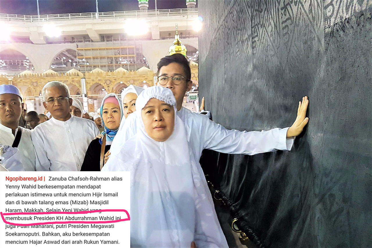 Yenny Wahid dan Puan Maharani di Baitullah, Makkah, saat menunaikan rangkaian ibadah Umrah. (foto: Agus Maftuh/Dubes RI di Ryad for ngopibareng.id)