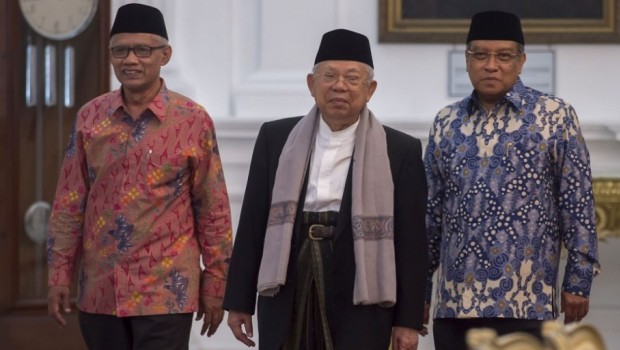 BERSATU: Haedar Nashir (Ketua Umum PP Muhammadiyah), bersama KH Ma'ruf Amin (Ketua Umum MUI) dan KH Said Aqil Siroj (Ketua Umum PBNU). (foto: dok ngopibareng.id)