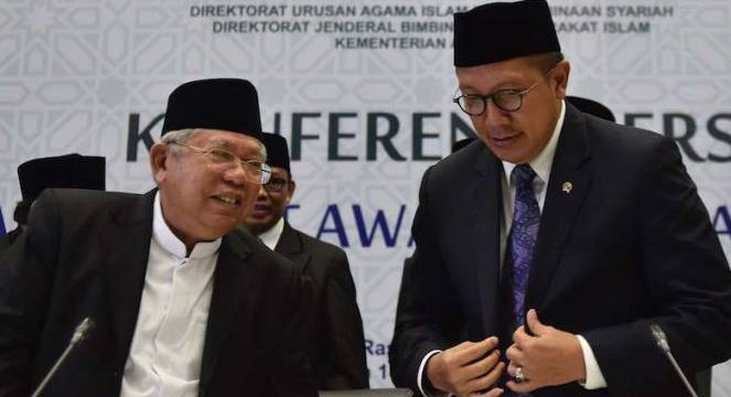 ISLAM DAMAI: Menteri Agama Lukman Hakim Saifuddin (kanan) bersama KH Ma'ruf Amin. (foto: ist)