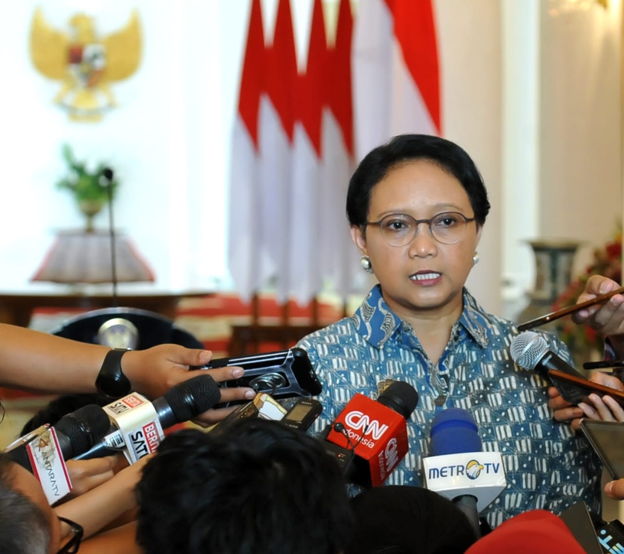 Menteri Luar Negeri, Retno Marsudi, dalam konferensi pers di Jakarta. foto:bey mahmudin