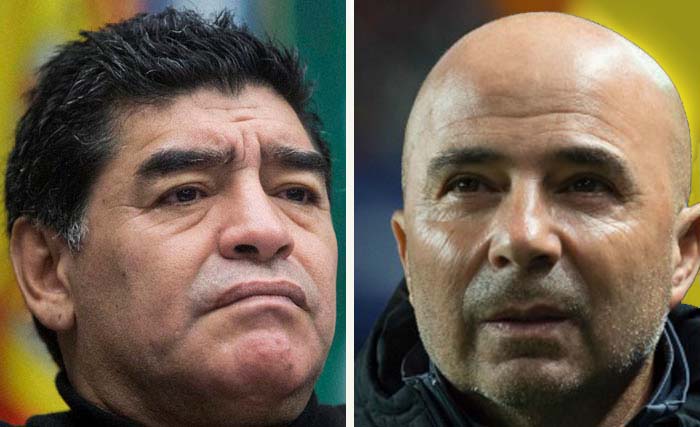 Diego Maradona (kiri) dan pelatih timnas Argentina Jorge Sampaoli. (foto: dok. ngobar)