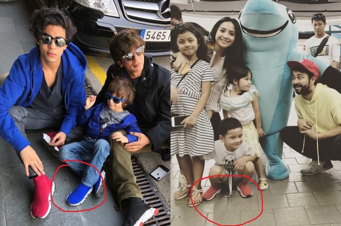 Keluarga Shah Rukh Khan (kiri), Raffi Ahmad bersama istri, Nagita Slavina (Gigi) dan putranya Rafathar Malik Ahmad.