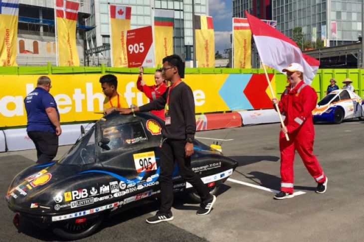 Mobil cons urban karya mahasiswa ITS 10 November Surabaya, Sapuangin, berjaya di Shell Eco-Marathon Drivers World Championship 2018. Foto : Antara