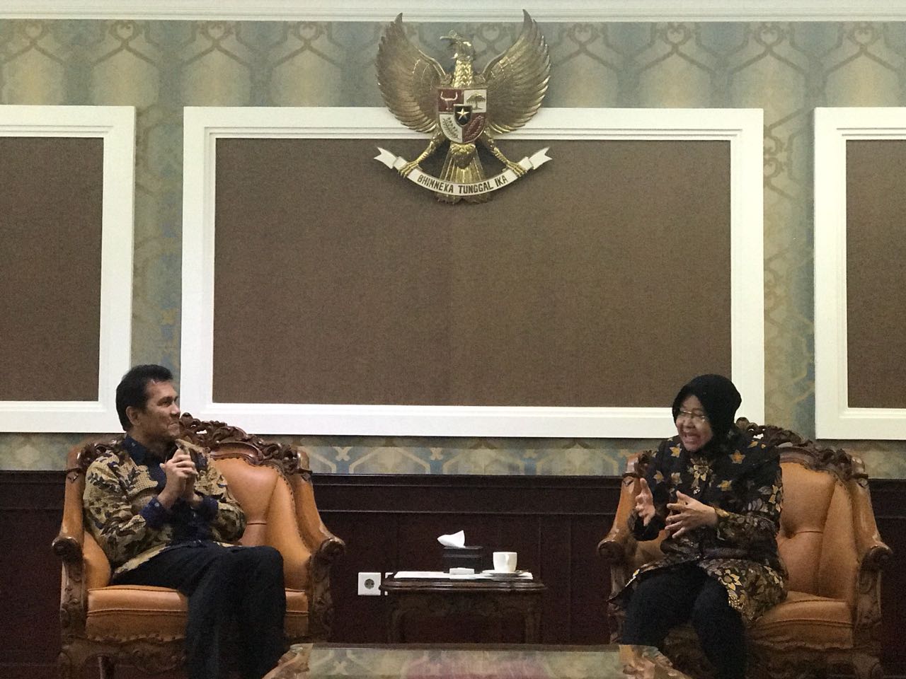 Wali Kota Surabaya Tri Rismaharini memaparkan tiga inovasi di hadapan Tim Panel Independen di Kantor Kemenpan RB, Rabu, 18 Juli 2018. 