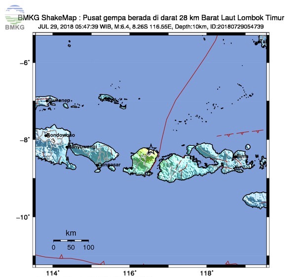 Peta Gempa Lombok (29/7). Foto : BMKG