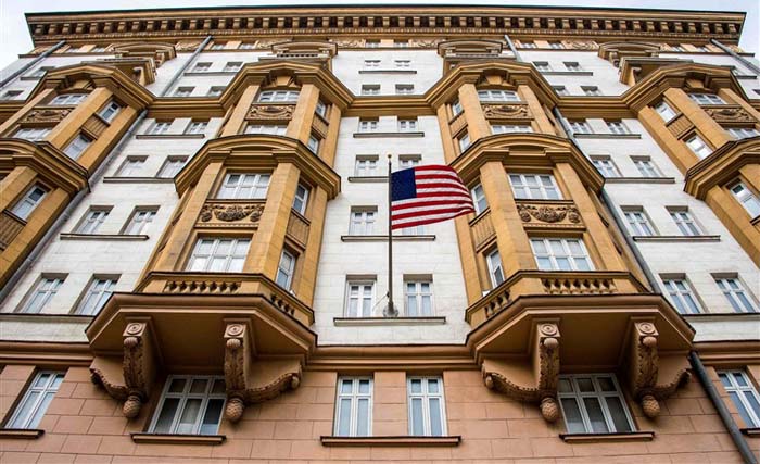 Gedung Kedubes AS di Moskow, selama 10 tahun mempekerjakan mata-mata Rusia. (foto: afp)