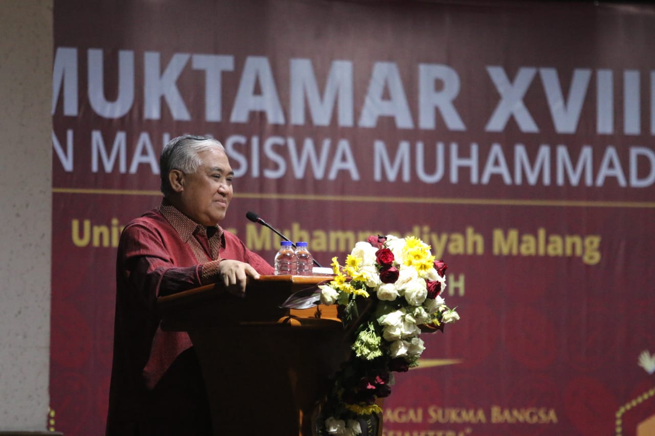 KESEJAHTERAAN: Din Syamsuddin, Utusan Khusus Presiden untuk Dialog dan Kerjasama Antaragama dan Peradaban, saat di Malang. (foto: ist)