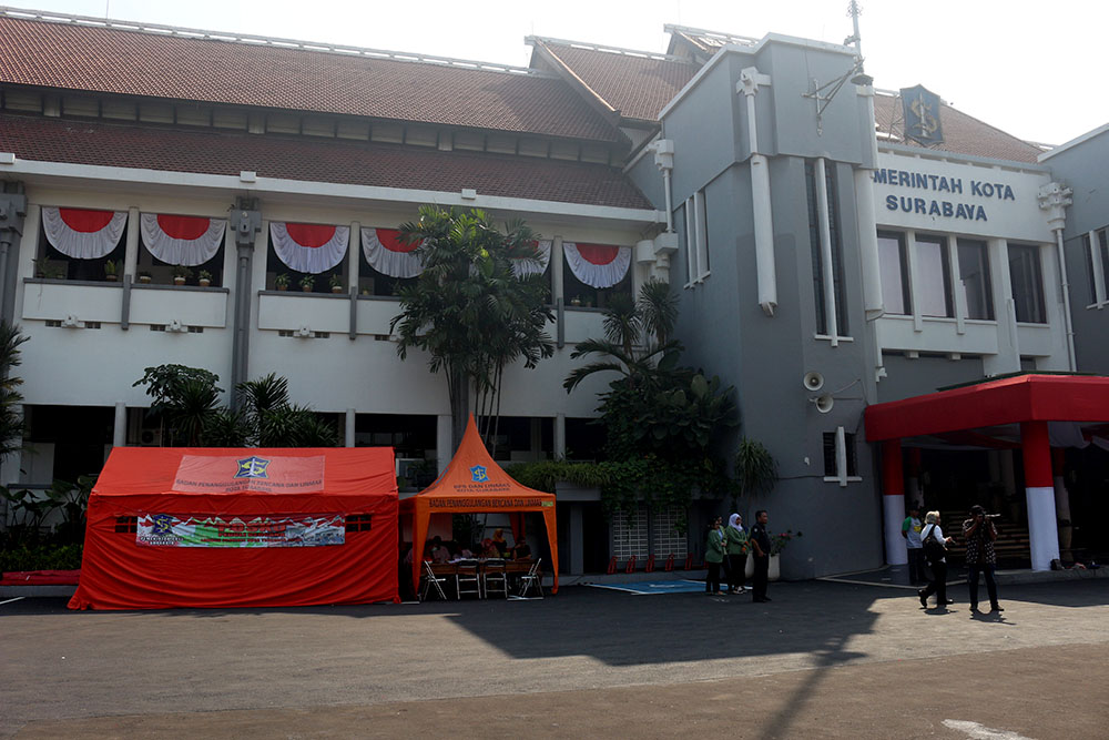 Posko peduli korban gempa Lombok, di Balai Kota Surabaya, Senin, 6 Juli 2018. (foto: farid/ngopibareng.id) 