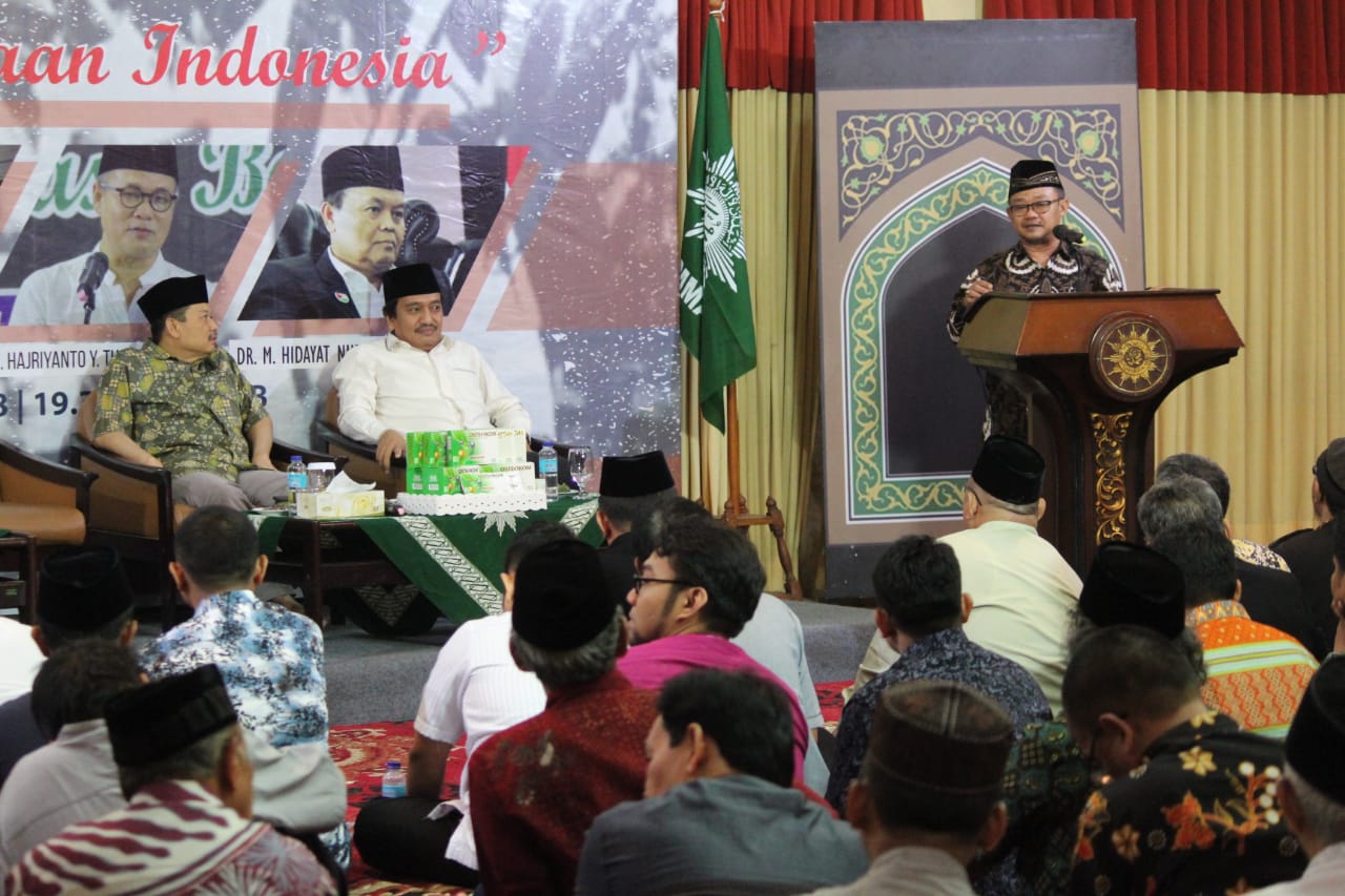 JIWA TAUHID: Abdul Mu'ti ketika menyampaikan sambutan di PP Muhammadiyah. (foto: ist)