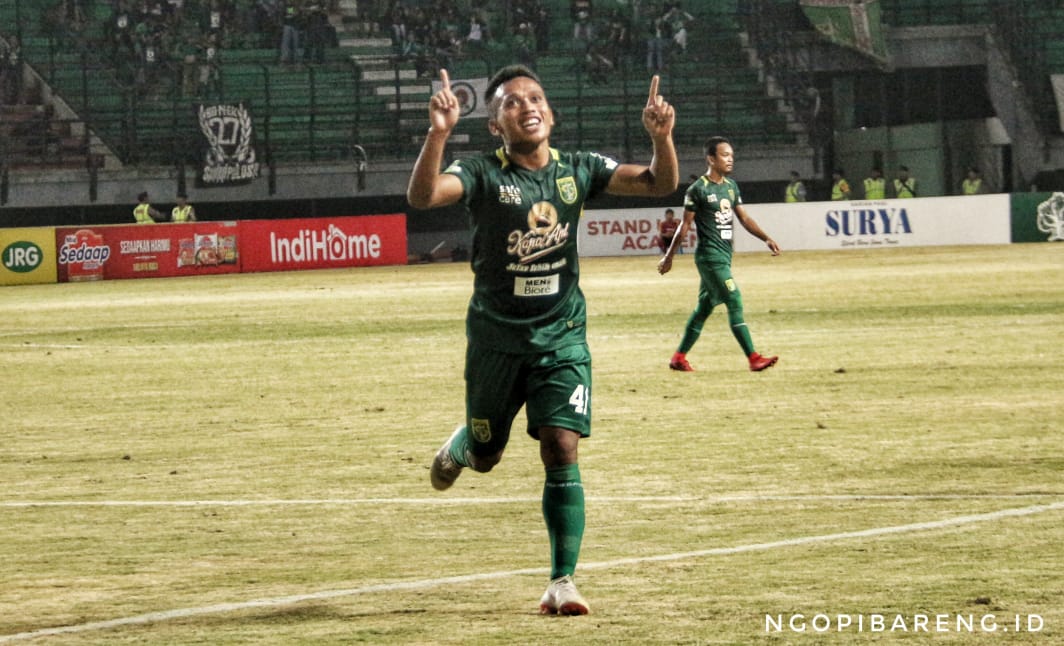 Winger Persebaya, Irfan Jaya sukses cetak satu gol untuk Timnas Indonesia saat hadapi Palestina di Asian Games 2018. (foto: Haris/ngopibareng)