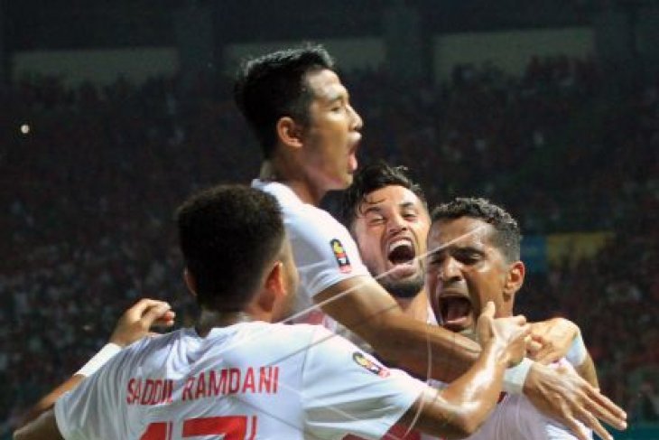 Selebrasi pemain Indonesia usai mengalahkan Laos