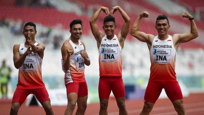 Tim kwartet lari estafet 4x100 Asian Games, yakni Fadlin, Zohri, Eko Rimbawan, dan Bayu Kertanegara. 
