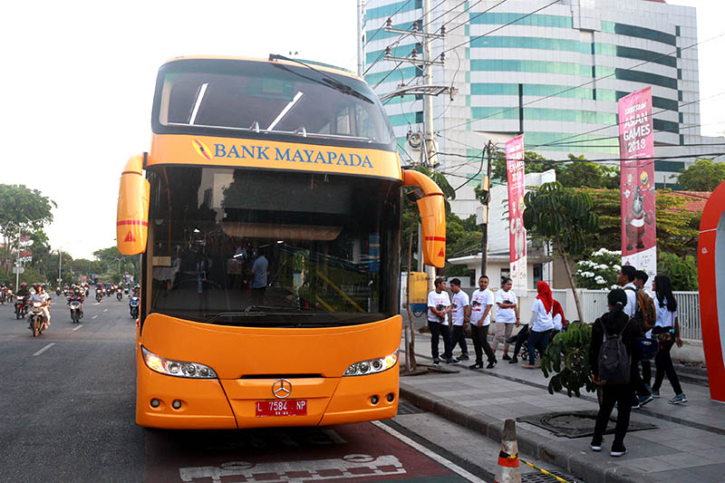 Bus tingkat atau bus double deck yang merupakan bantuan dari Bank Mayapada kepada Pemkot Surabaya, segera diuji coba. (Foto: Istimewa)