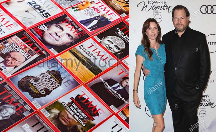 Majalah TIME dan pemilik baru, Marc Benioff dan istrinya Lynne. (Foto: AFP)