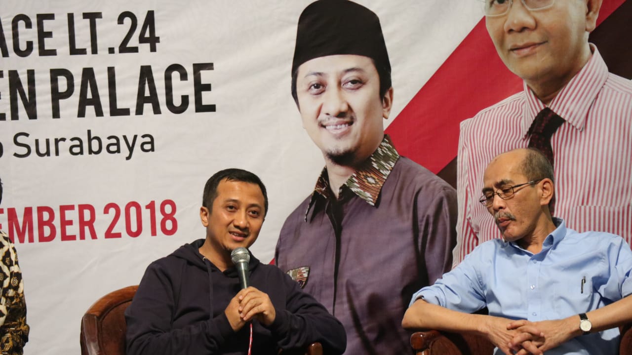 Ustadz Yusuf Mansur saat menghadiri seminar #2019PilpresCeria, di Surabaya, Senin, 17 September 2018. (Foto: haris/ngopibareng.id)