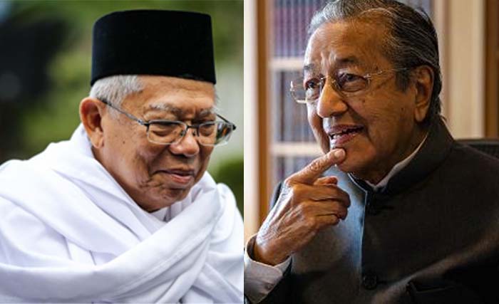 Bacawapres Ma'ruf Amin (kiri) dan PM Malaysia Mahathir Mohamad