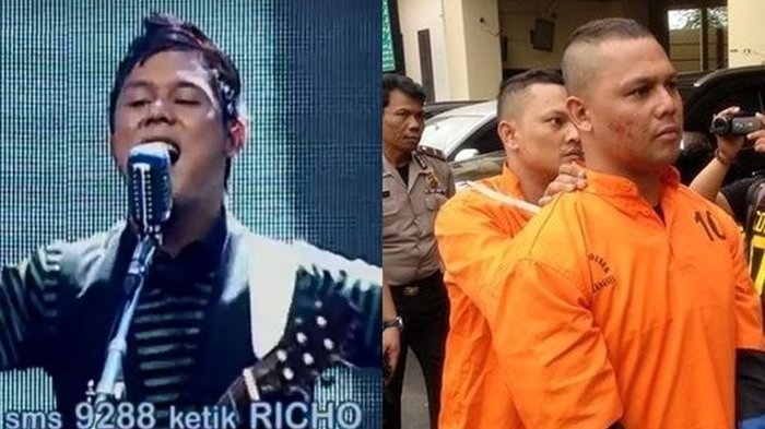 Penampilan Richo di Indonesian Idol (kiri), kini jadi pesakitan lantaran aksi pencurian dengan modus pecah kaca (kanan).