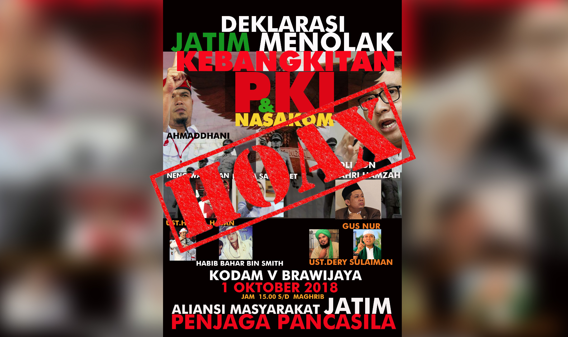 HOAX! Poster Deklarasi Jawa Timur Tolak Kebangkitan PKI. (Ilustrasi: Zanuar.ngopibareng.id)