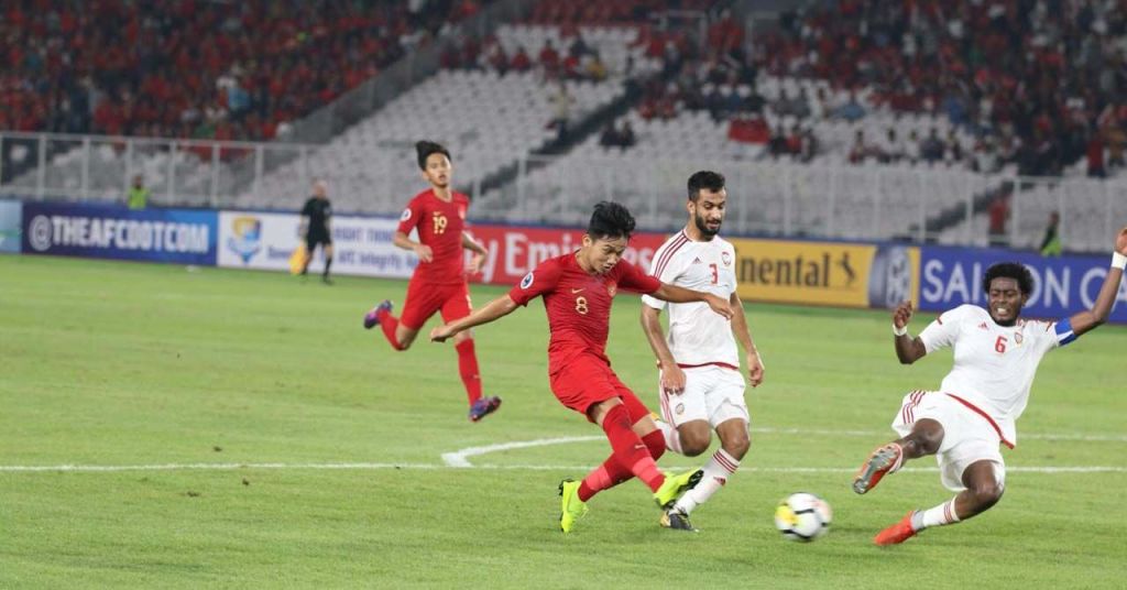 Witan Sulaiman memanfaatkan peluang emasdengan mencetak gol ke gawang UEA pada menit 23. Gol tunggal ini menempatkan Timnas U-19 sementara unggul atas UEA 1-0. (Foto: Antara)