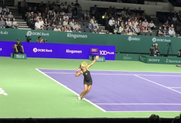 Salah satu pertandingan di WTA Finals di Singapore, 21-28 Oktober 2018. Foto Arif Afandi.