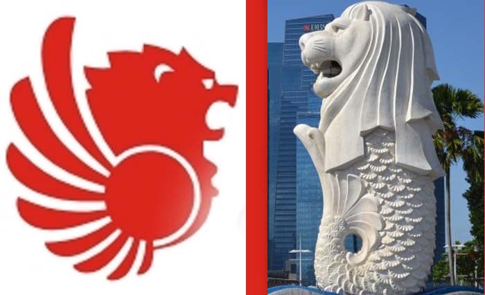 Logo Lion Air dan patung Merlion di Singapura. (Dok:Ngobar)