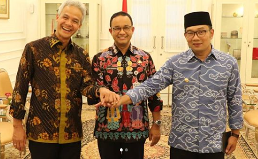 Gubernur DKI Jakarta Anies Baswedan mengajak Gubernur Jawa Tengah Ganjar Pranowo, dan Gubernur Jawa Barat Ridwan Kamil mengunjungi Balaikota, Jakarta Pusat, Senin 5 November 2018. 