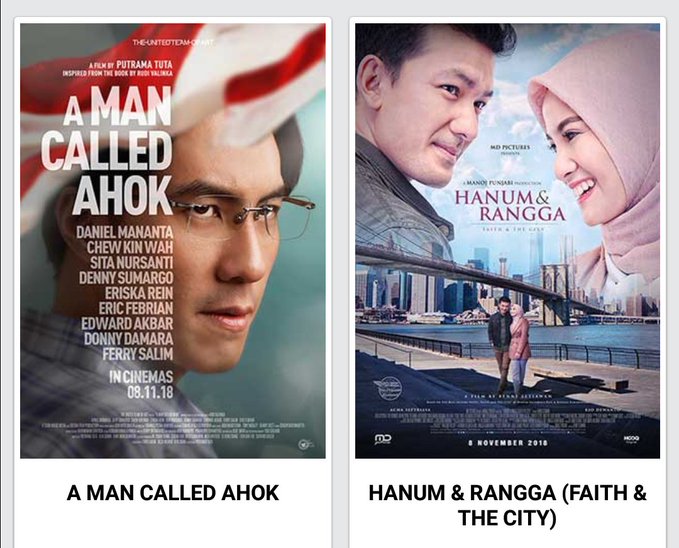 Poster film A Man Called Ahok dan Hanum & Rangga: Faith in the City.