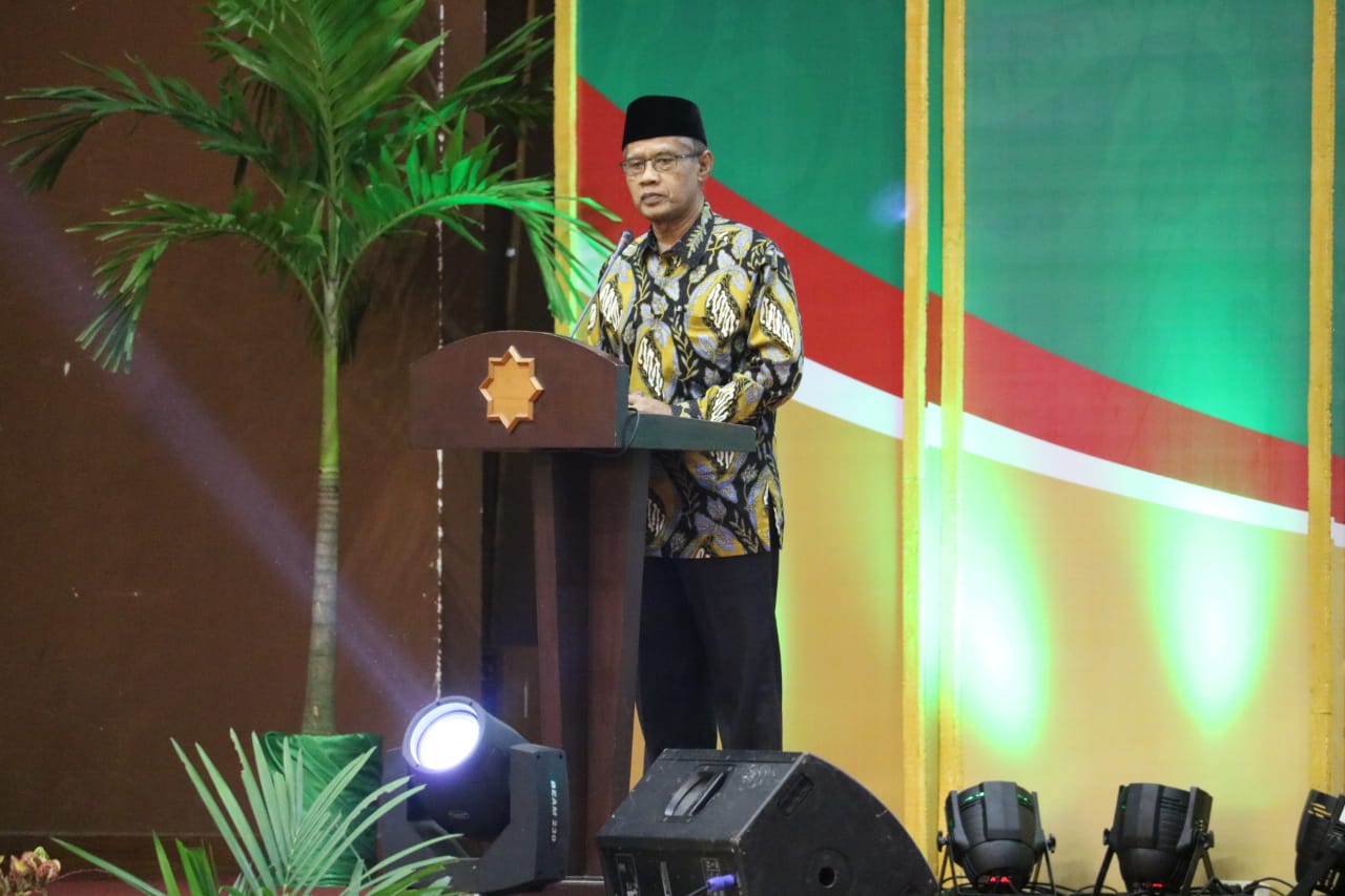 SAMBUTAN: Ketua Umum Pimpinan Pusat Muhammadiyah, Haedar Nashir. (Foto: md for ngopibareng.id)