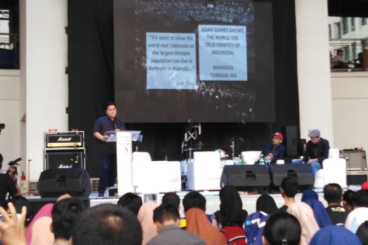 Erick Thohir saat menghadiri MeFest, di Sutos Surabaya, Minggu 9 Desember 2018. (foto: farid/ngopibareng.id) 