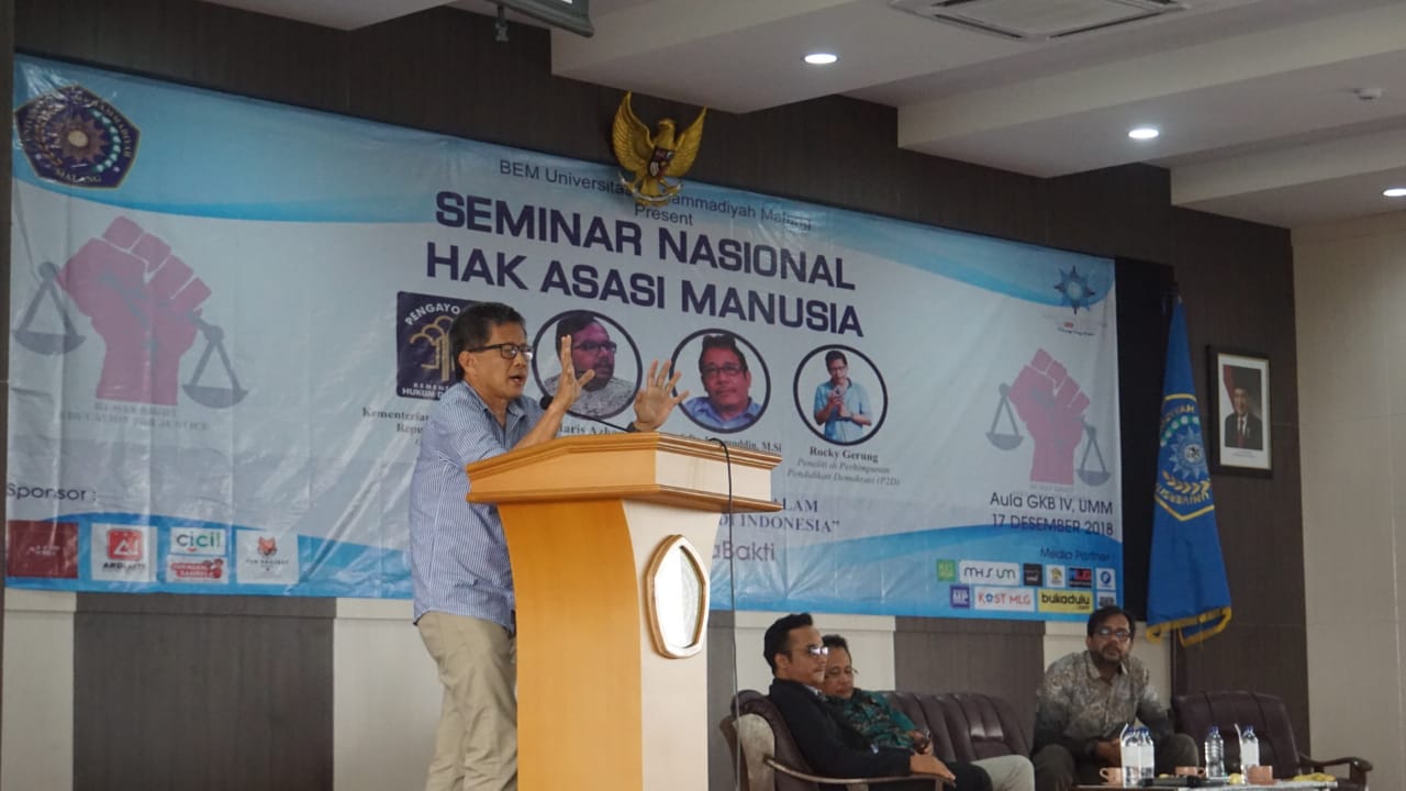 Seminar Nasional Hak Asasi Manusia di Universitas Muhammadiyah Malang (UMM), Senin 17 Desember 2018. Foto: Umar/ngopibareng.id)