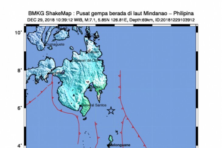 Gempa bumi di Filipina dirasakan warga di Kepulauan Talaud dan Kepulauan Sangihe, Sulawesi Utara, pada Sabtu (29/12/2018). (Sumber: BMKG)