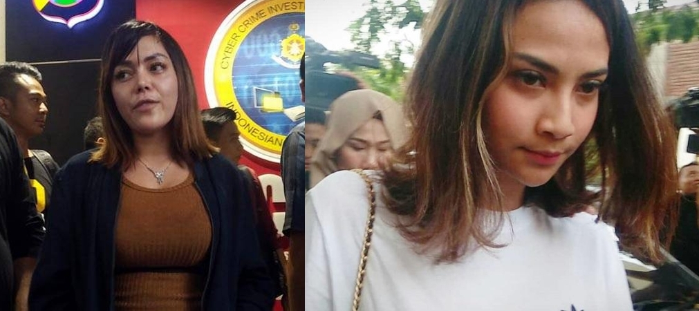 Avriellia Shaqqila (kiri) dan Vanessa Angel diduga terlibat prostitusi online artis yang diciduk di salah satu hotel di Surabaya, pada Sabtu 5 Januari 2019.